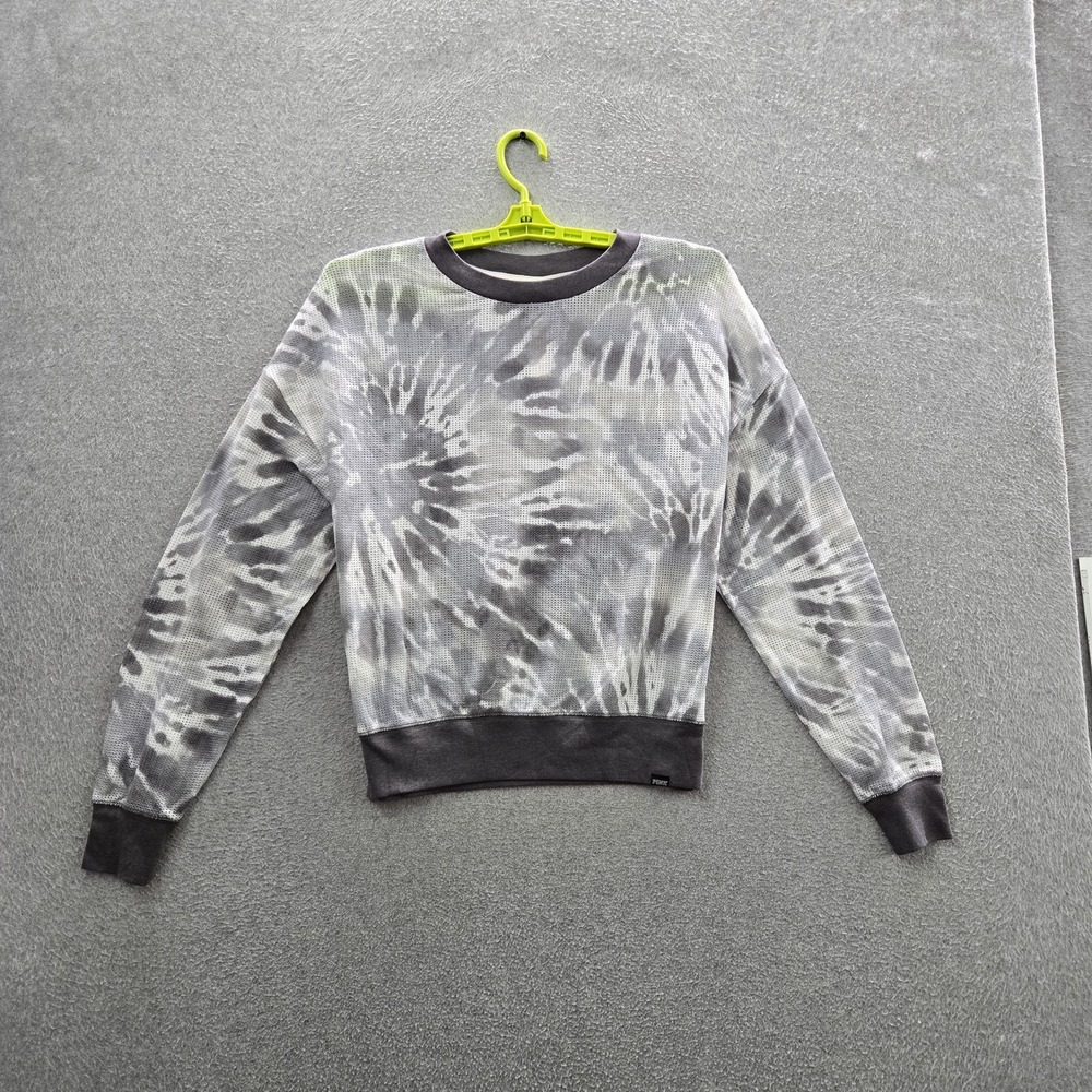PINK Victoria's Secret Women Sweatshirt S Gray Tie Dye Long Sleeve